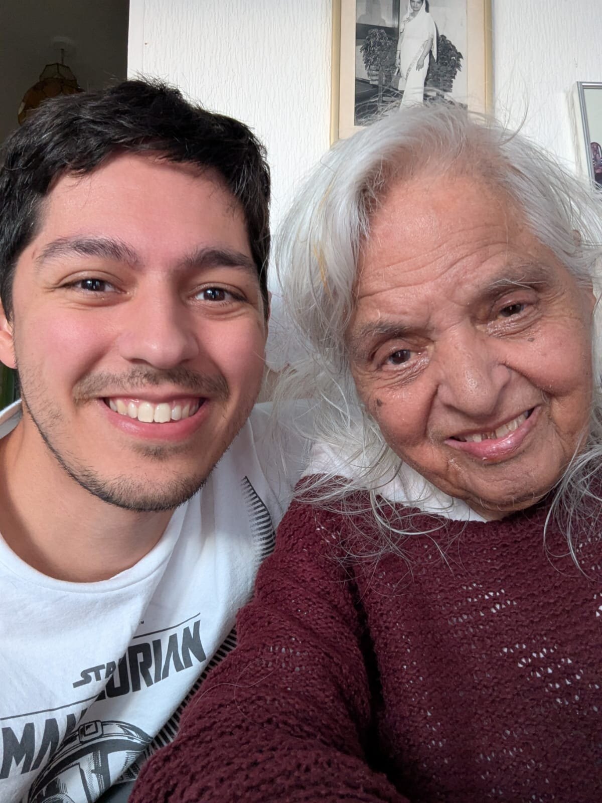 Surjit and her grandson beaming together in a selfie